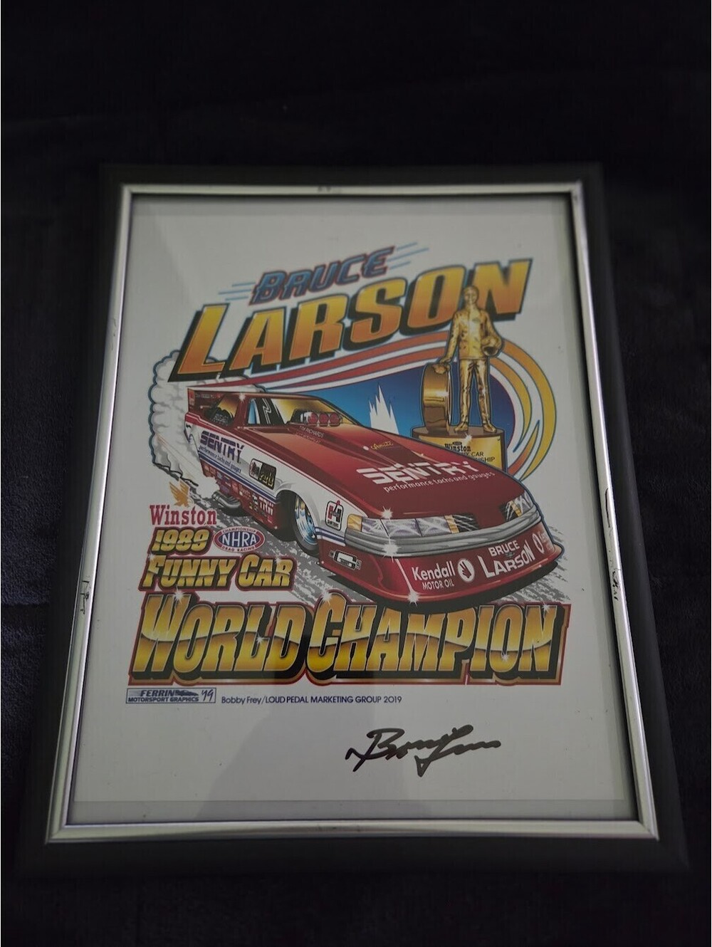 Bruce Larson 1989 NHRA Funny Car World Champion Signed Framed Print